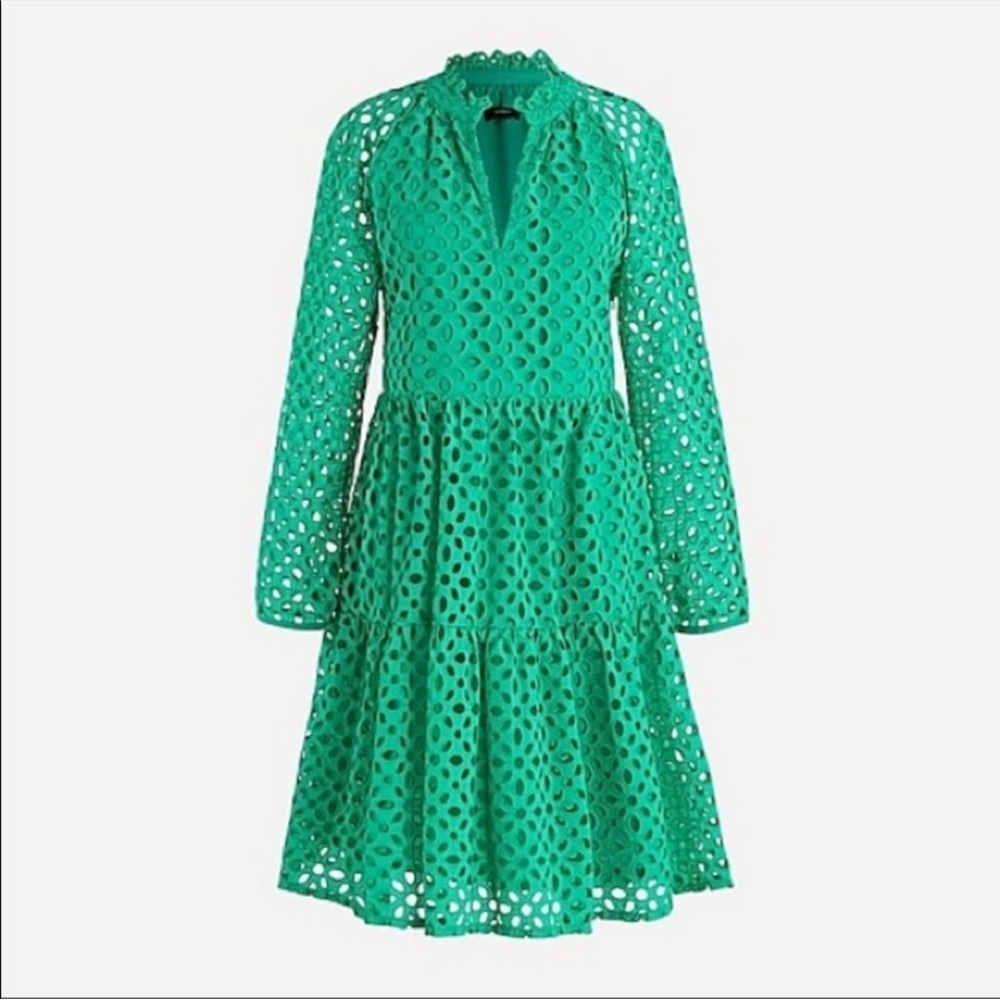 J Crew Tiered Eyelet Dress Kelly Green